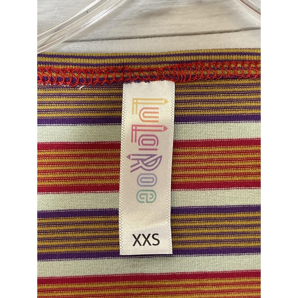 LuLaRoe‎ Lynnae Womens XXS Brown Orange Striped 3/4 Sleeve Scoop Neck Top USA - Picture 6 of 11